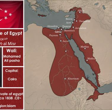Mapa Egiptu pod rządami Muhammada Ali w 1838 roku