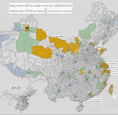 Regiony Chin, którego PKB na mieszkańca przekracza 20 tys. dolarów, 2024