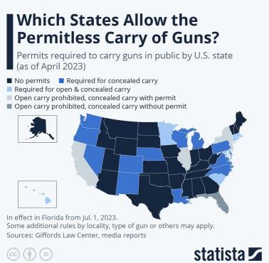 Przepisy w USA dotyczące legalności noszenia ukrytej broni ręcznej z podziałem na stany, 2023