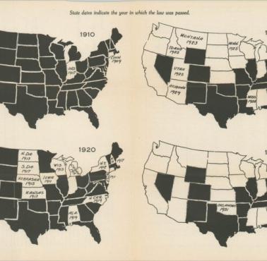 Status prawny sterylizacji antykoncepcyjnej (eugenika) w poszczególnych stanach USA, w latach 1910, 1920, 1930, 1940