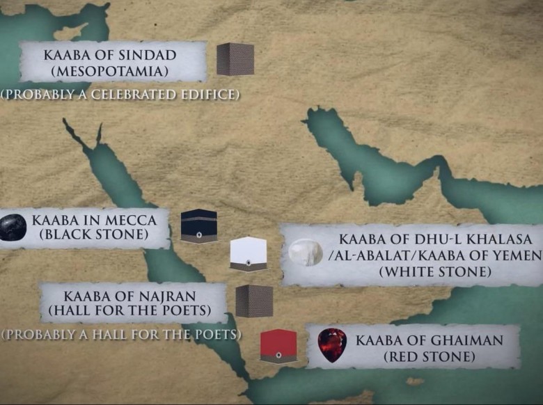 Mapa różnych świętych kamieni (Kaab) na Bliskim Wschodzie przed islamem