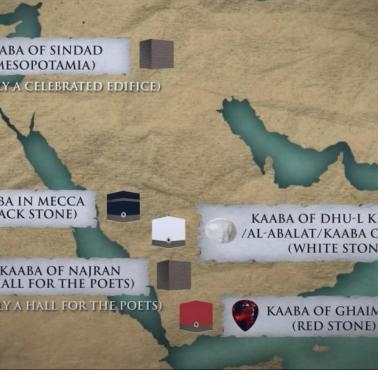 Mapa różnych świętych kamieni (Kaab) na Bliskim Wschodzie przed islamem