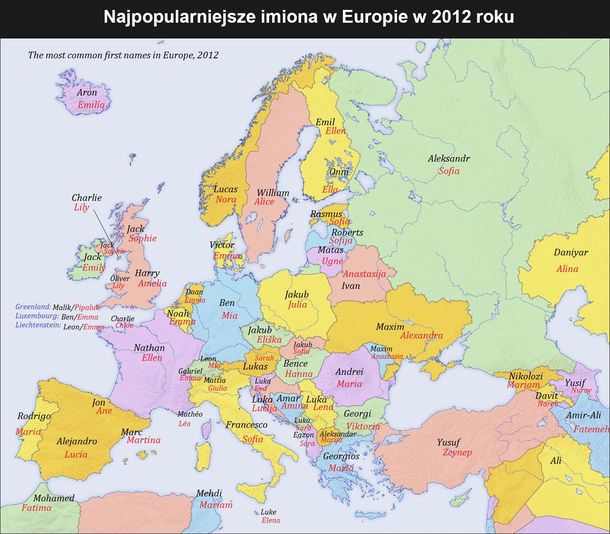 Najpopularniejsze imiona w Europie w 2012 roku.