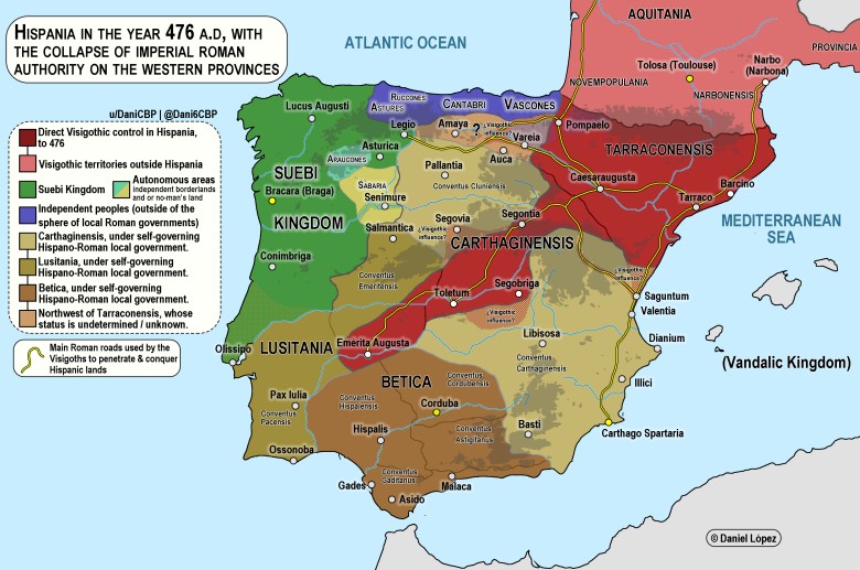 Państwa powstałe po upadku (476 rok) Imperium Rzymskiego - Zachodniego w Hiszpanii, 476 rok