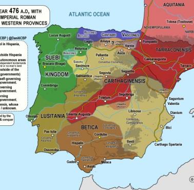 Państwa powstałe po upadku (476 rok) Imperium Rzymskiego - Zachodniego w Hiszpanii, 476 rok