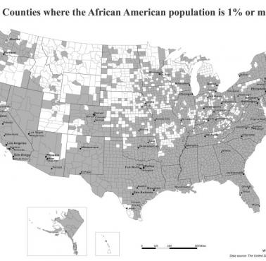 Hrabstwa USA, w których 1 proc. lub więcej populacji to osoby czarnoskóre (Afroamerykanie), 2022