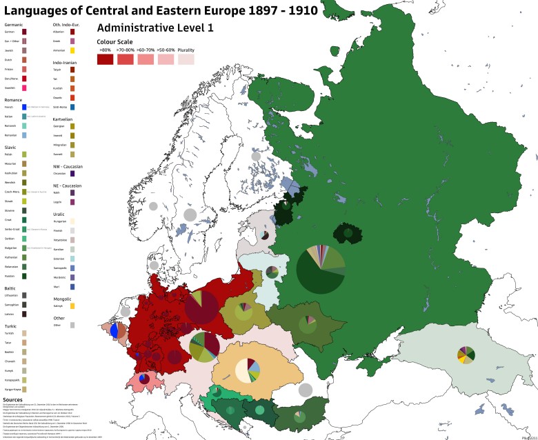 Mapa językowa Europy Środkowej i Wschodniej 1897-1910