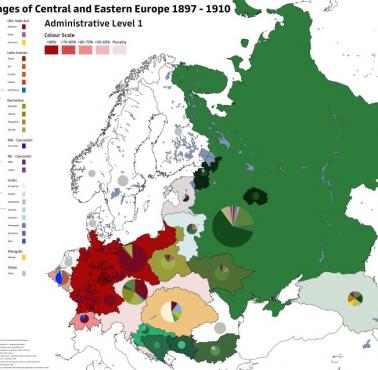 Mapa językowa Europy Środkowej i Wschodniej 1897-1910
