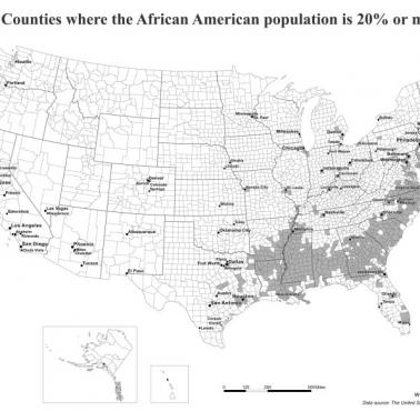 Hrabstwa USA, w których 20 proc. lub więcej populacji to osoby czarnoskóre (Afroamerykanie), 2022