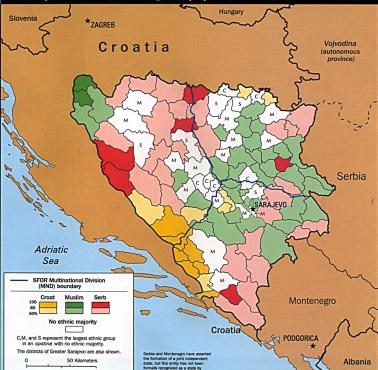 Mapa etniczna Bośni i Hercegowiny, spis ludności 1991, CIA 1997