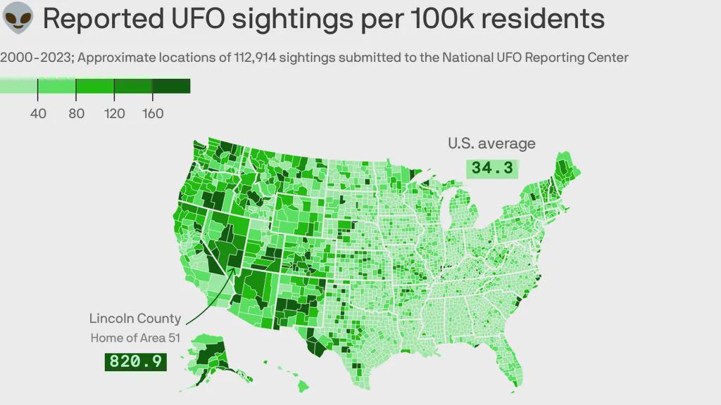 Wszystkie miejsca w USA, gdzie zaobserwowano UFO, 2000-2023