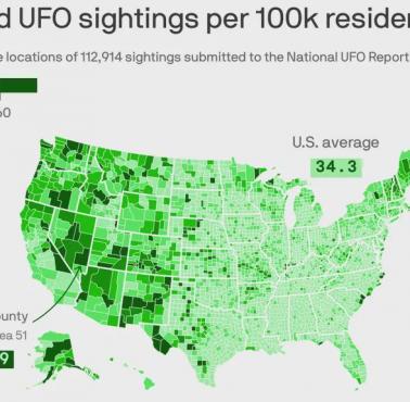 Wszystkie miejsca w USA, gdzie zaobserwowano UFO, 2000-2023