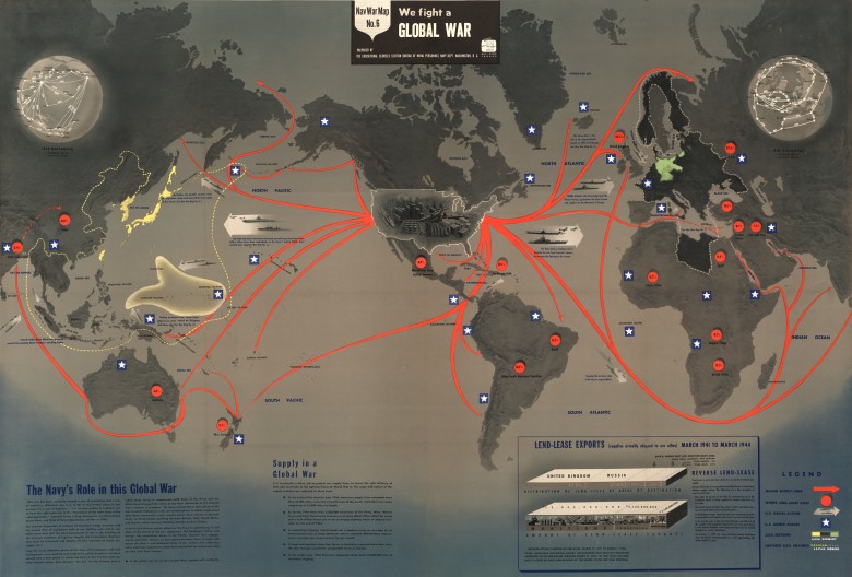Amerykańska mapa propagandowa z 1944 roku - wojna globalna