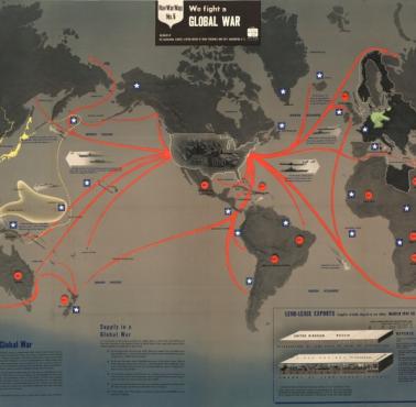 Amerykańska mapa propagandowa z 1944 roku - wojna globalna