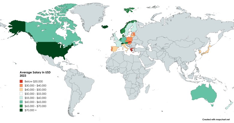 Średnie wynagrodzenie w krajach OECD na świecie w 2023 r.