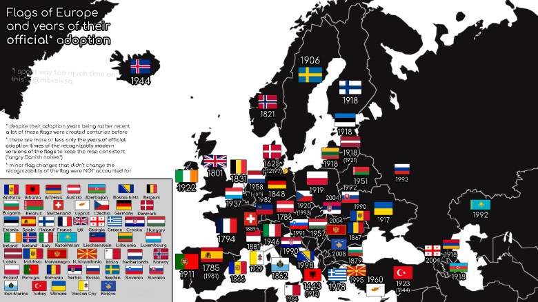 Flagi Europy i lata ich oficjalnego przyjęcia