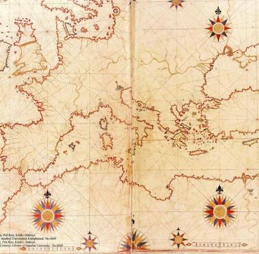 Mapa Europy, Bliskiego Wschodu i Afryki Pn wykonana przez Piri Reisa (Piri Ibn Hadżi Memmed) w 1513 roku