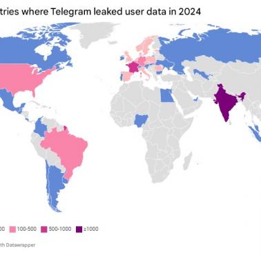 Kraje, w których Telegram ujawnił dane użytkowników w 2024 r.