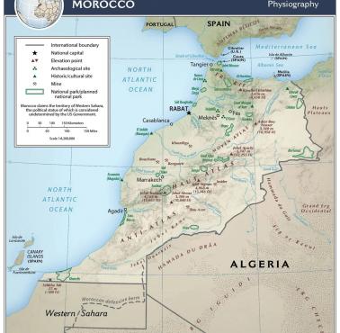 Mapa Maroka z naniesionymi kopalniami, 2015, CIA