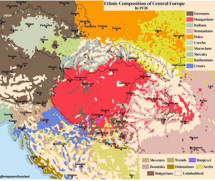 Mapa etniczna Europy Środkowej 1938