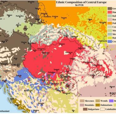Mapa etniczna Europy Środkowej 1938