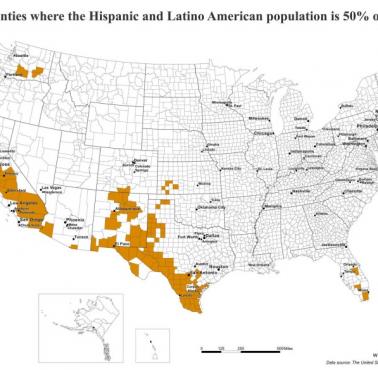 Hrabstwa USA, w których populacja Latynosów i Latynosek wynosi 50% lub więcej, 2022