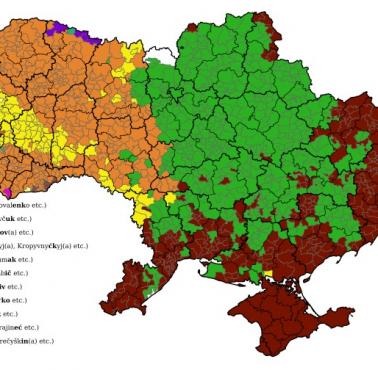 Najpopularniejsze przyrostki nazwisk w Ukrainie, według gmin