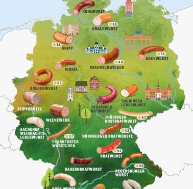 Niemieckie kiełbasy (wursty) w poszczególnych regionach