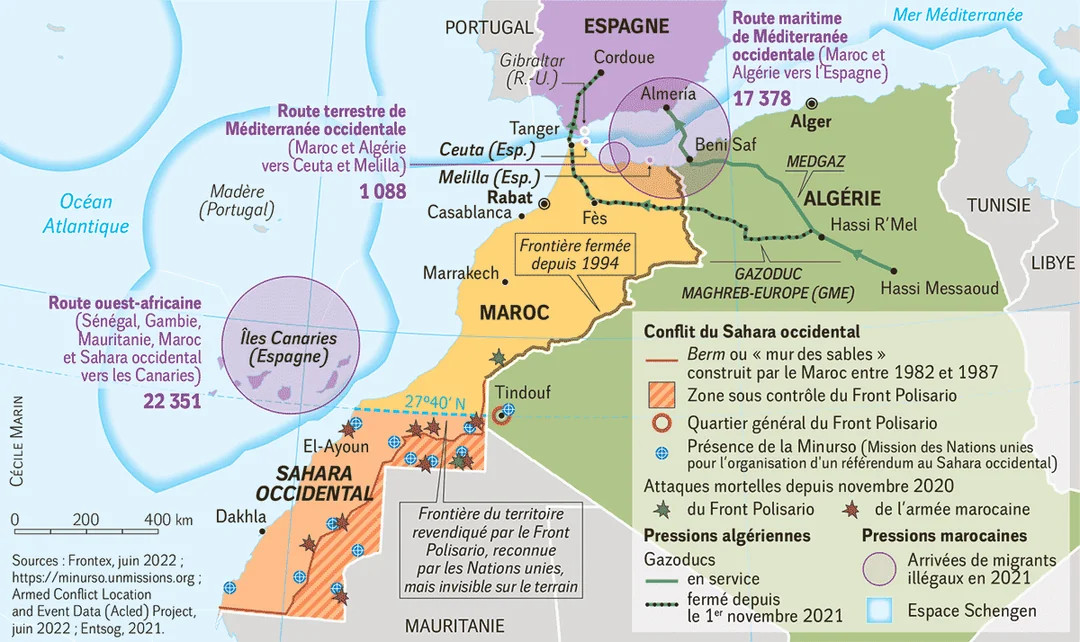 Sahara Zachodnia – dawna kolonia hiszpańska w północnej Afryce nad Oceanem Atlantyckim, obecnie terytorium o nieustalonym