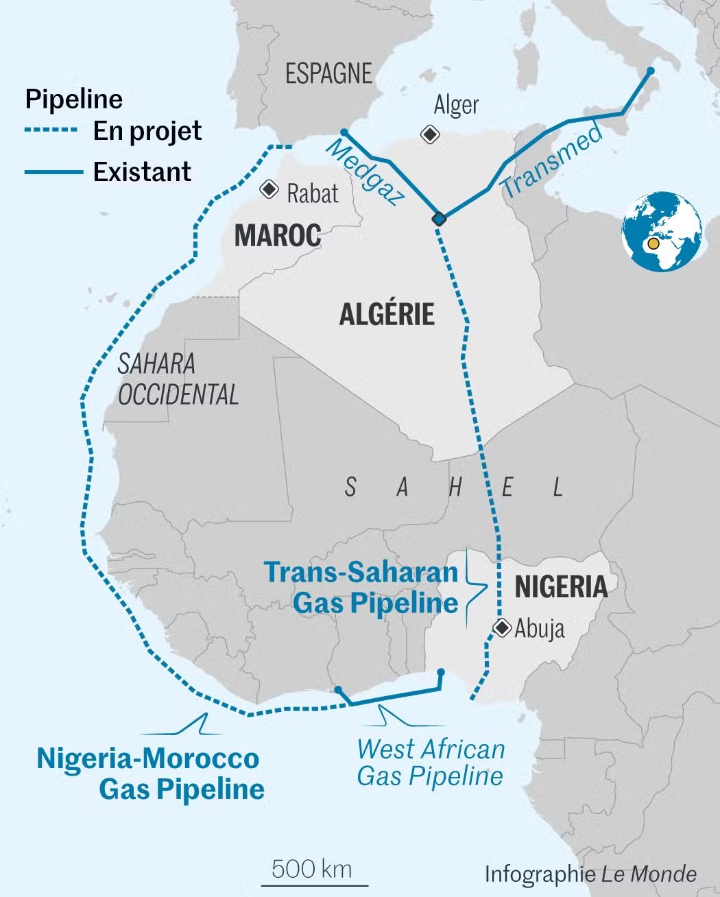 Proponowane i istniejące gazociągi z Nigerii, 2024