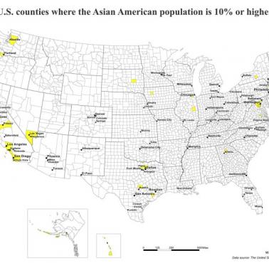 Hrabstwa USA, w których 10 proc. lub więcej populacji to Azjaci, 2022