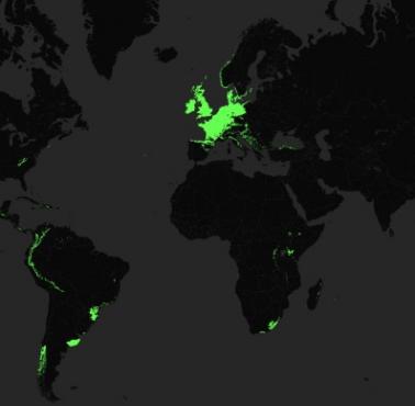 Obszary świata z klimatem oceanicznym według klasyfikacji klimatu Köppena