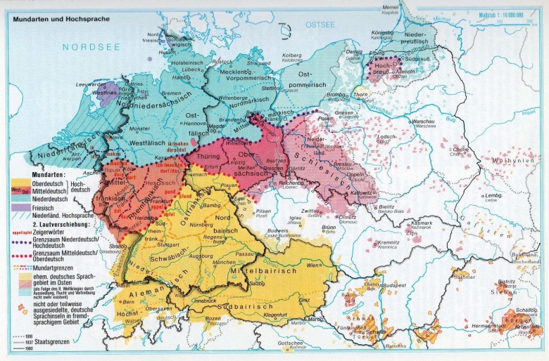 Mapa niemieckich dialektów państw niemieckich przed podbojem/opanowaniem przez Prusy