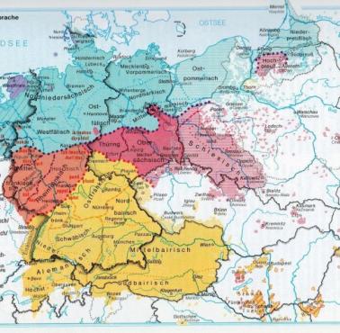 Mapa niemieckich dialektów państw niemieckich przed podbojem/opanowaniem przez Prusy