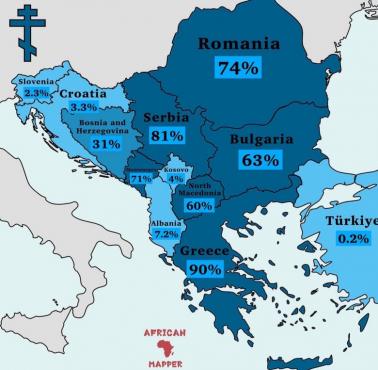 Odsetek prawosławnych na Bałkanach, data badan nieznana, prawdopodobnie 2024