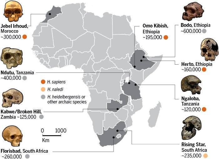Miejsca najwcześniejszych znanych szczątków Homo sapiens