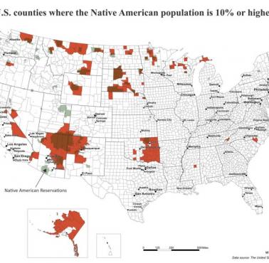 Hrabstwa USA, w których 10 proc. lub więcej populacji to Indianie, 2022