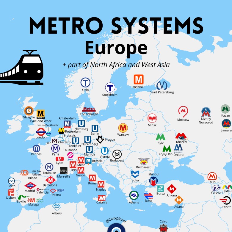 Oficjalne logo metra w krajach europejskich, Afryki Północnej i Lewantu
