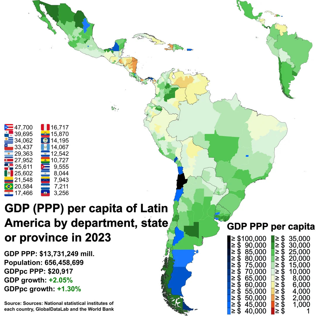 Dochód na mieszkańca (per capita) według parytetu siły nabywczej (PPP) w Ameryce Łacińskiej, 2023
