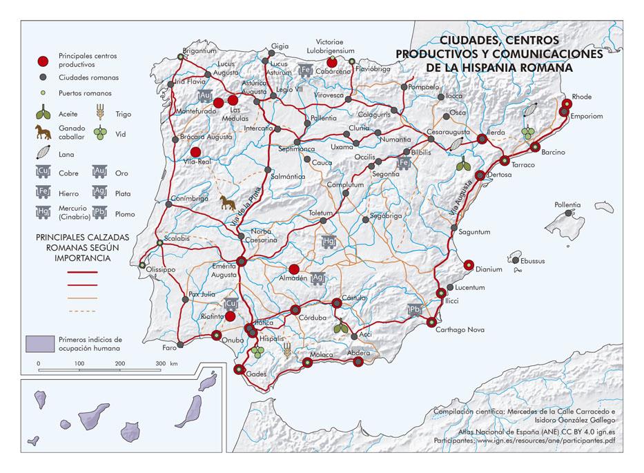 Mapa prowincji rzymskiej na Półwyspie iberyjskim z zasobami