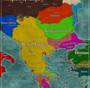 Mapa Bałkanów, 1355 rok