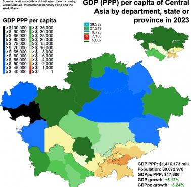 PKB na mieszkańca (per capita) według parytetu siły nabywczej (PPP) krajów Azji Środkowej, 2023