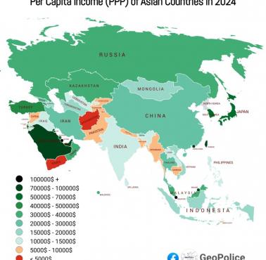 PKB na mieszkańca (per capita) według parytetu siły nabywczej (PPP) krajów Azji, 2024