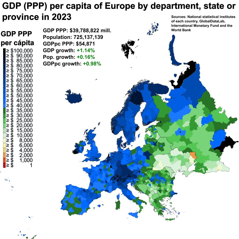 PKB na mieszkańca (per capita) według parytetu siły nabywczej (PPP) krajów europejskich, 2023