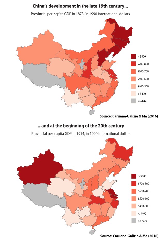 PKB na mieszkańca (per capita) w Chinach w 1873, 1900, 1914 roku