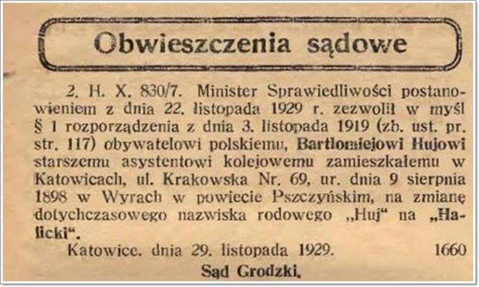 Obwieszczenie sądowe z 1929 roku - Hujowi :)