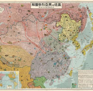 Sytuacja przed wybuchem II wojny światowej w Azji Wschodniej, Chinach, 1937 (chińska mapa)