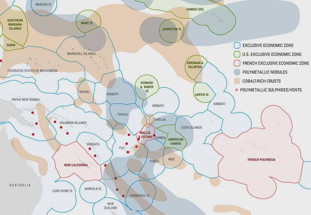 Wyłączne strefy ekonomiczne (EEZ - Exclusive Economic Zones) Południowego Pacyfiku w tym złoża minerałów