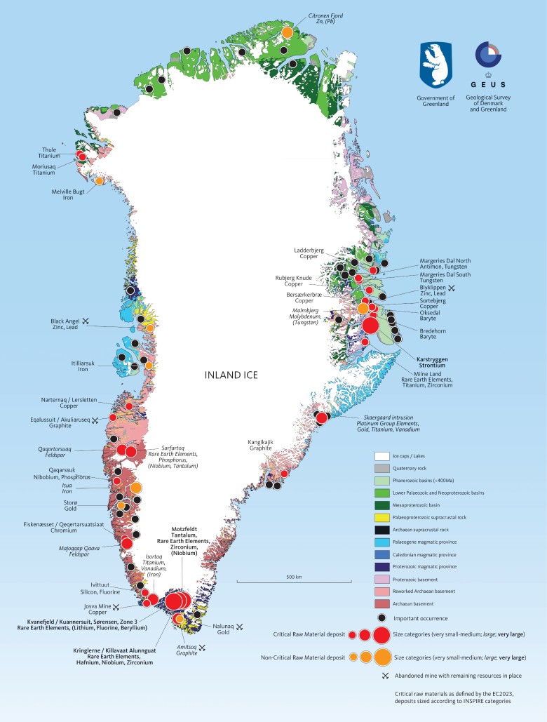 Mapa surowcowa Grenlandii, 2023