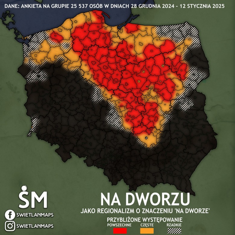 Jak się pisze/mówi w poszczególnych regionach Polski - na dworze, czy na dworzu?